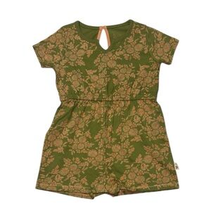 Burt's Bees Girl’s Floral Romper, green, peach, cotton, 2T